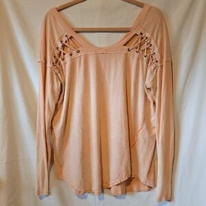 We The Free "First Love" Long Sleeve Oversize Top In Peach Womens Medium